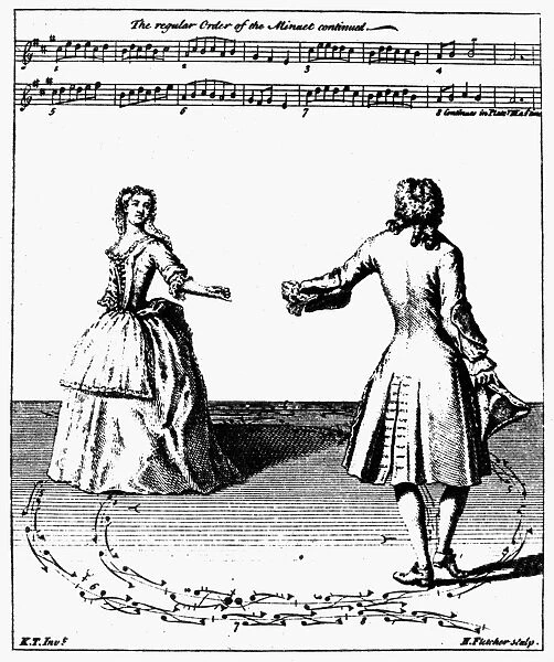 DANCE: MINUET, 1735. Line engraving from Kellom Tomlinsons Art of Dancing, 1735