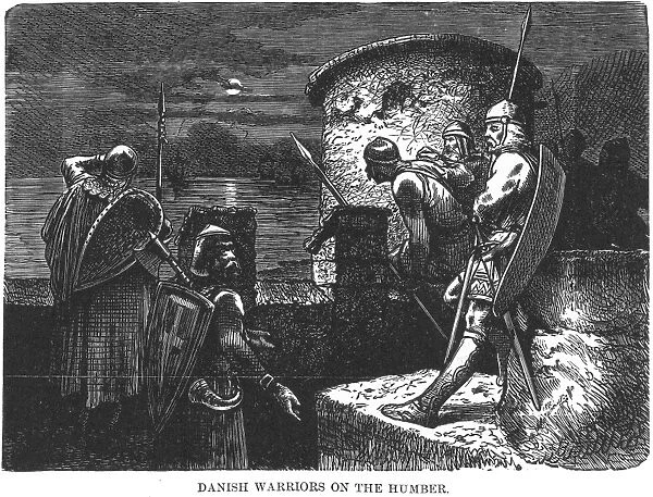 ENGLAND: DANISH WARRIORS. Danish warriors on the Humber during the invasion of England, c1070. Wood engraving, late 19th century