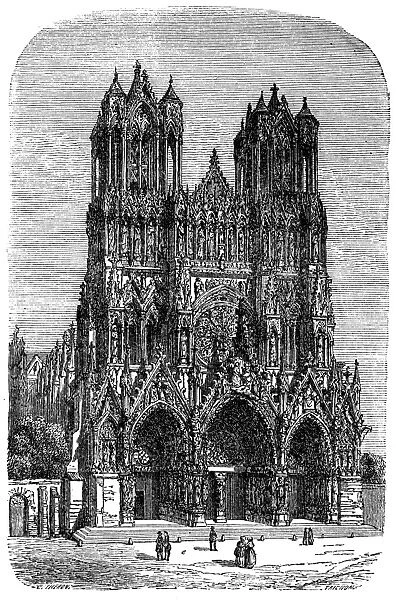 FRANCE: REIMS CATHEDRAL. The Cathedral of Notre-Dame de Reims. Wood engraving, French, 19th century