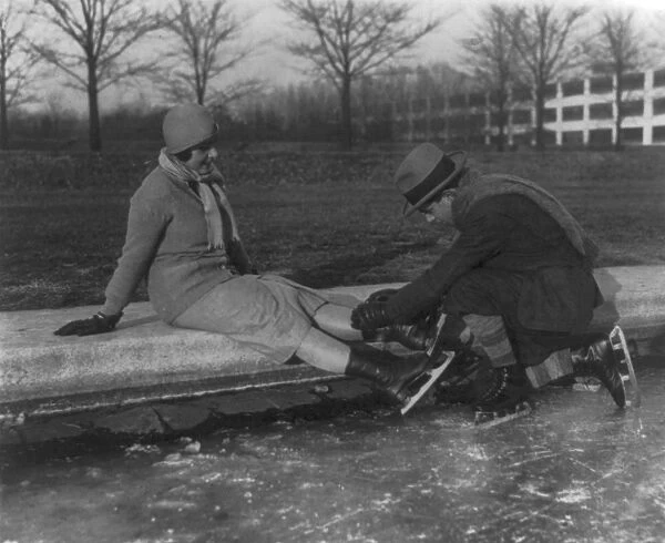 ICE SKATERS, c1925. A man and a woman identified as Ricardo and Angelica Pueyrredon