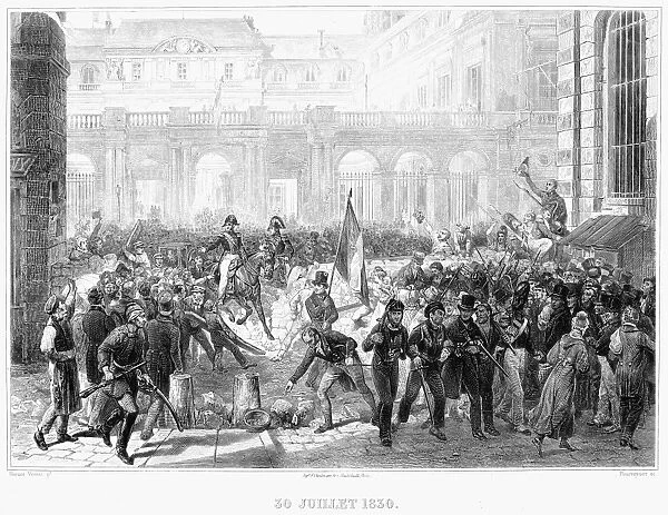 PARIS: REVOLUTION OF 1830. Following their successful overthrow of King Charles X, revolutionaries in Paris, France, dismantle a barricade to make way for the Duke of Orl