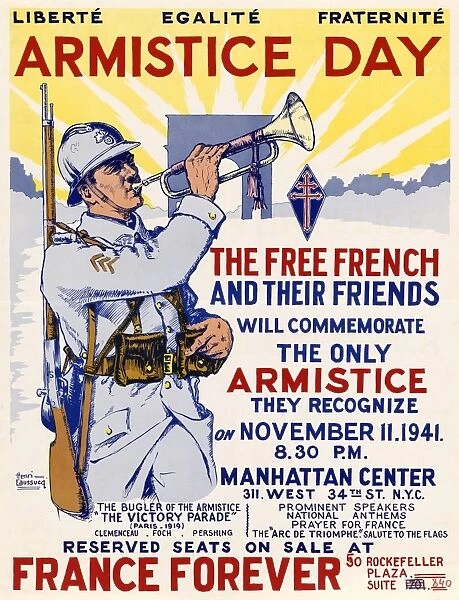 POSTER: ARMISTICE, 1941. Poster announcing an Armistice Day celebration for the Free French