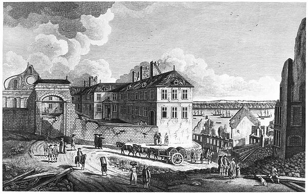 QUEBEC: RUINS, 1761. View of the bishops house at Quebec, Canada, showing ruins resulting from the British siege of 1759, during the French and Indian War. Line engraving, English, 1761, after a drawing by Richard Short
