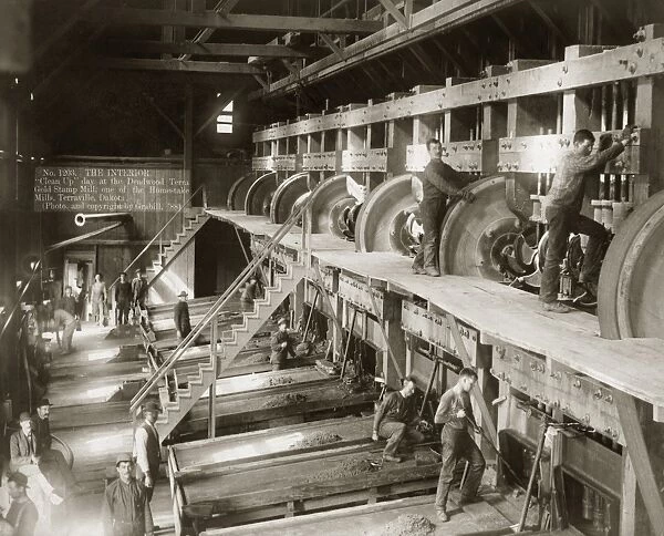 STAMP MILL, 1888. The interior of Deadwood Terra Gold Stamp Mill, one of the Homestake