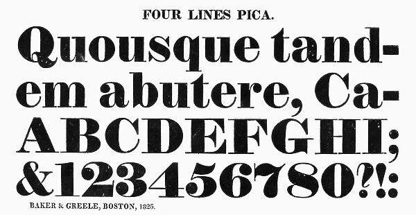 TYPOGRAPHY, 1825. Four lines pica, a typeface from the catalog of Baker & Greele