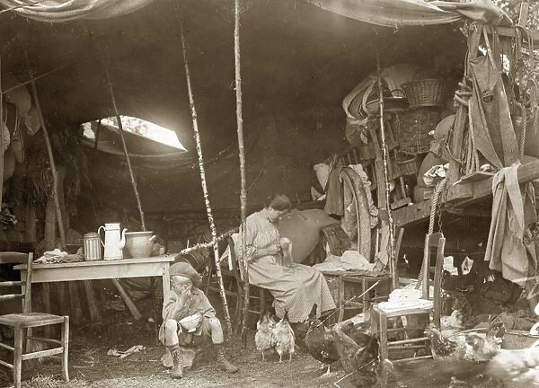 WWI: REFUGEES, 1918. A French family in a refugee encampment in Marne, France. Photograph
