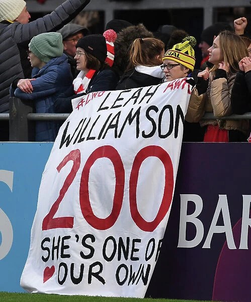 Arsenal Fans Celebrate with Leah Williamson Banner after Arsenal Women's Super League Victory over Everton FC