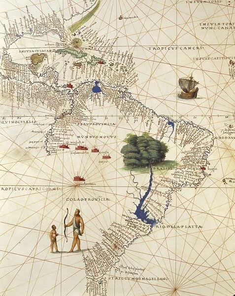 Africa, Europe and part of Americas: Central America and Brazil, from Atlas of the World in thirty-three Maps, by Battista Agnese, 1553