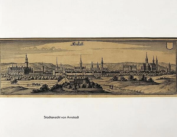 Germany, Arnstadt, View of the town, engraving by Matthaus Merian (1593-1650), 1650