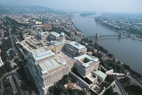 Hungary, Budapest, Aerial view of Buda Castle