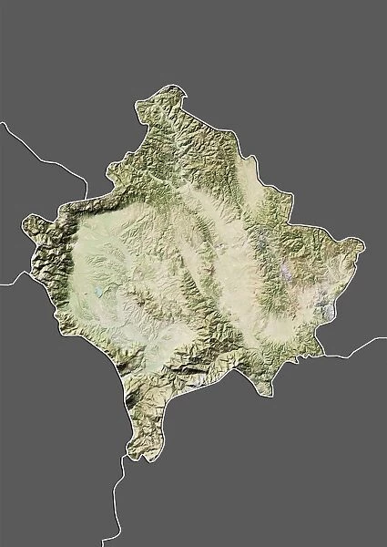 Kosovo, Relief Map With Border and Mask