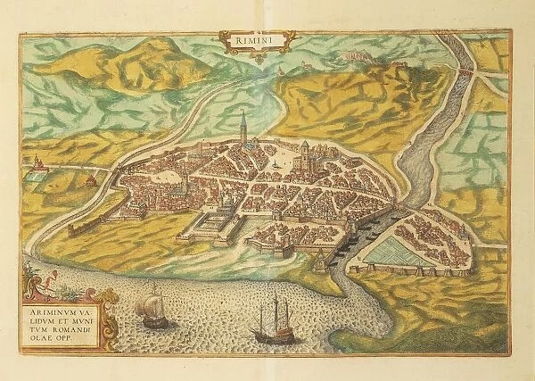 Map of Rimini from Civitates Orbis Terrarum by Georg Braun, 1541-1622 and Franz Hogenberg, 1540-1590, engraving