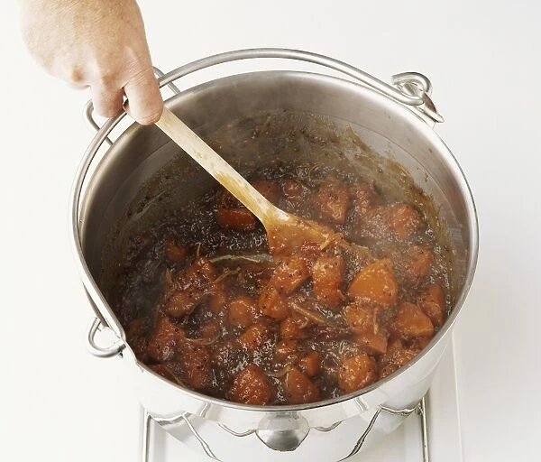 Pumpkin chutney being mixed in pan