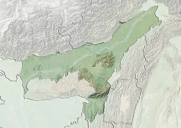 State of Assam, India, Relief Map