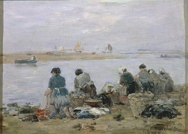 Washerwomen on banks of Touques River near Trouville, by Eugene Boudin, painting
