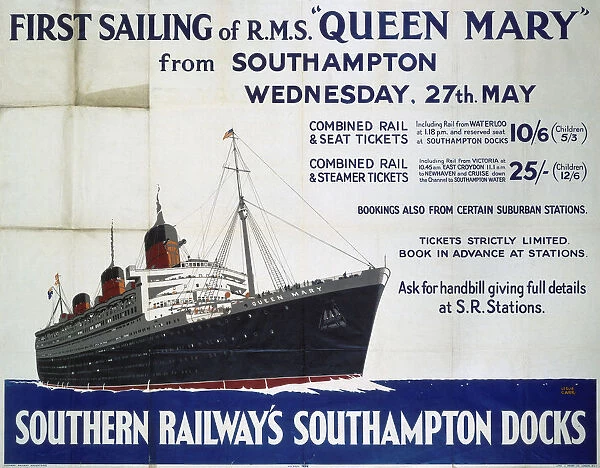First Sailing of RMS Queen Mary, SR poster, 1936