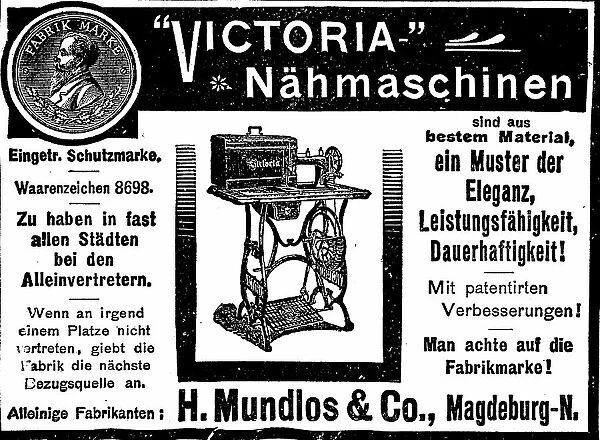 Advertisement of the Victoria sewing machine company, 1887, Germany, Historic, digitally restored reproduction of an original from the 19th century, exact original date unknown