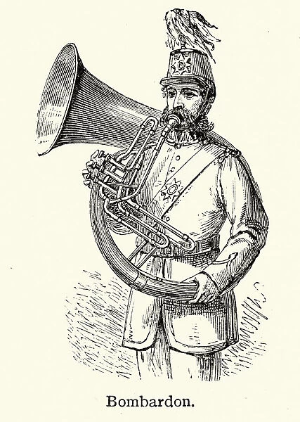 Bandsman playing the Bombardon, Tuba, the lowest-pitched musical instrument in the brass