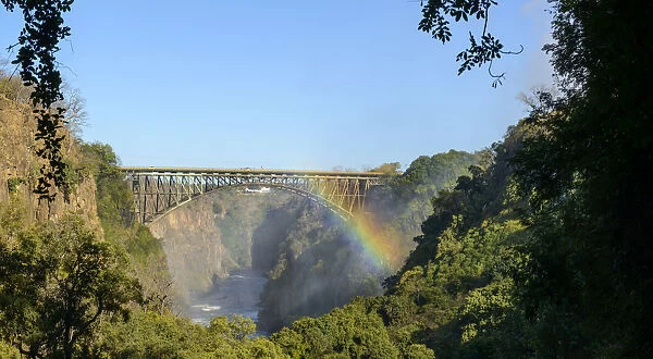 View of Bridge across the Zambezi River and Batoka Gorge from the path to The Boiling Pot. Victoria Falls. Livingstone. Zambia