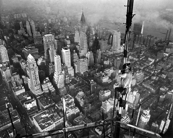 Antenna Adjustment Atop Empire State Building 1950