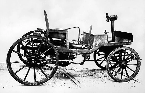 Auto-Gasoline Car. Undated picture of the world's earliest gasoline-powered automobile
