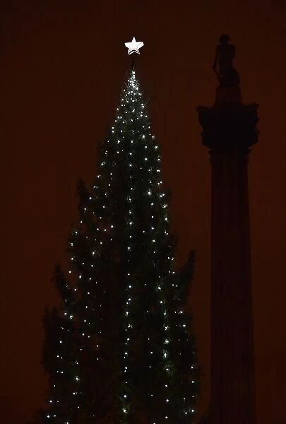 Britain-Norway-Xmas. The Trafalgar Square Christmas tree is illuminated