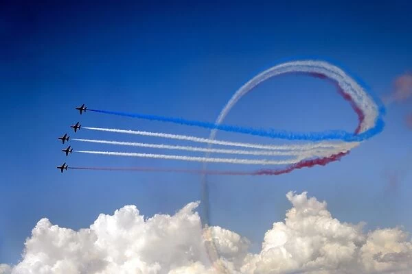 Britains Red Arrows airplane display team performs during the second week-end