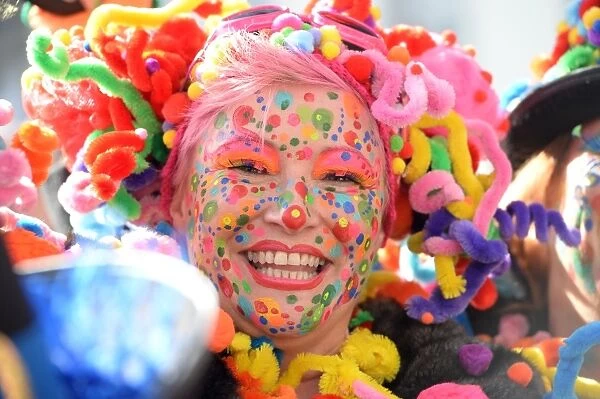 A costumed woman celebrates the street carnival in Duesseldorf, western Germany on February 27