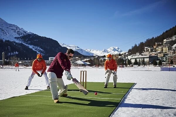Cricket-Sui-Ice. Players warm up before the 30th Cricket on Ice tournament