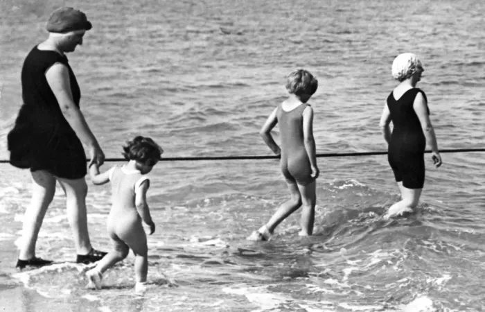 Framed Print : Family Swim Wearing One-Piece Suits Framed Print : Family Swim Wearing One-Piece Suits