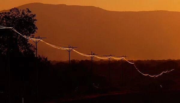 Fbl-Wc2010-Feature. Electricity wires reflect the sun light at sunset in Mokopane