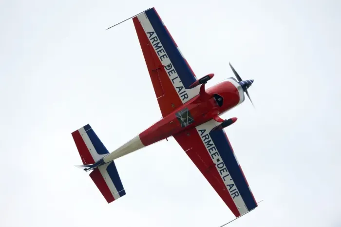 Framed Print : Fighter pilot and aerobatic, Captain Pierre Varloteaux performs in his Extra 330