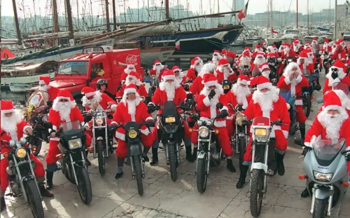 Framed Print : France - Santas on Motorcycles