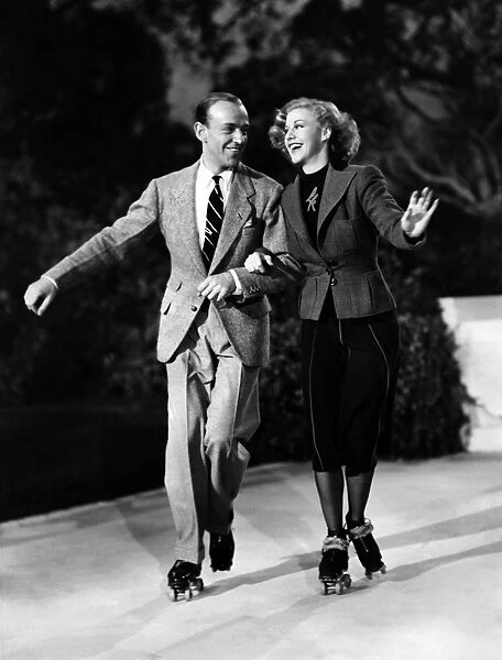 Fred Astaire and Ginger Rogers shooting Shall We Dance