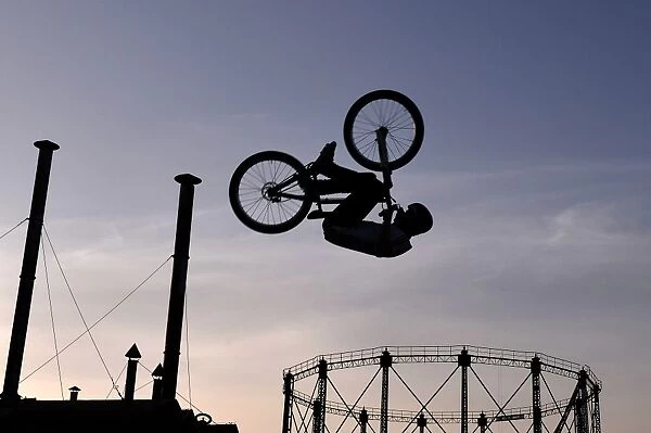 Greece-Bike-Feature. A biker performs during the Athens bike festival at