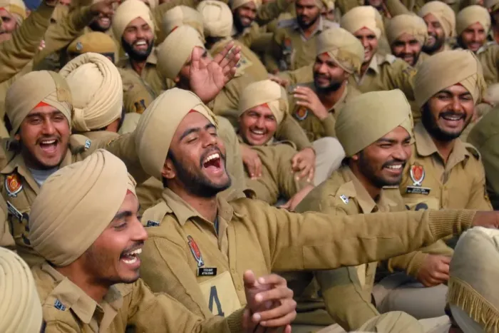 Framed Print : Indian Police Laughing Yoga