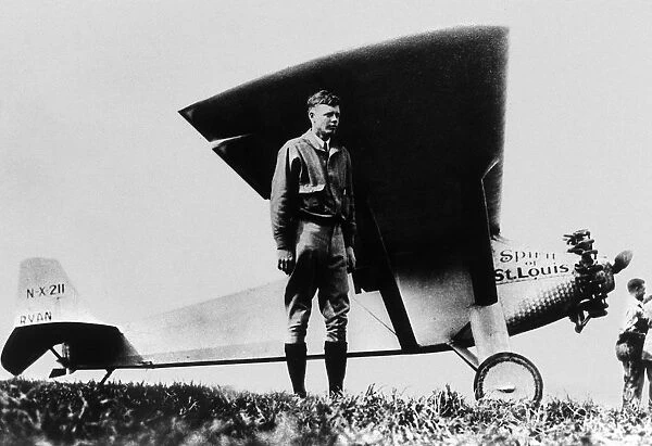 Lindbergh-Aviation. American aviator Charles Lindbergh poses in front of