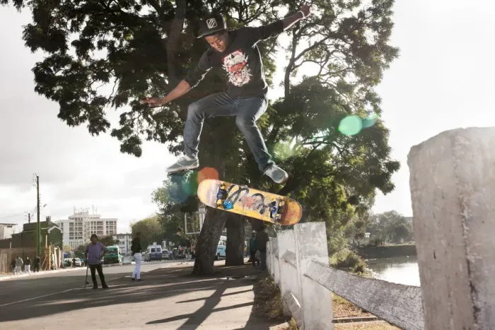 Framed Print : Malagasy skaters ride their boards through the streets on May 31, 2015 in Antananarivo, Madagascar