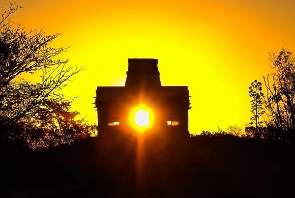 Mexico-Maya-Equinox. The sun shines directly through the door of the Seven Dolls Temple