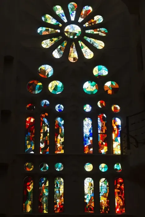 Framed Print : Picture shows a stained glass rose window of the Expiatory Church of the Sagrada