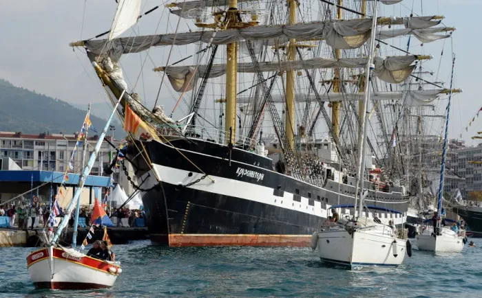 Framed Print : This picture taken on September 27, 2013 shows the Krusenstern, a Russian
