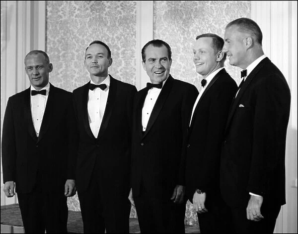 Richard Nixon and vice-President Spiro Agnew with Apollo 11 Astronauts of the