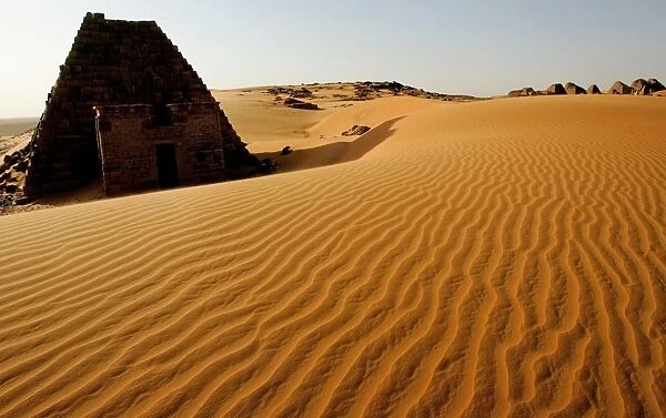 Sudan-Archaeology. A picture shows a pyramid in the Meroe desert