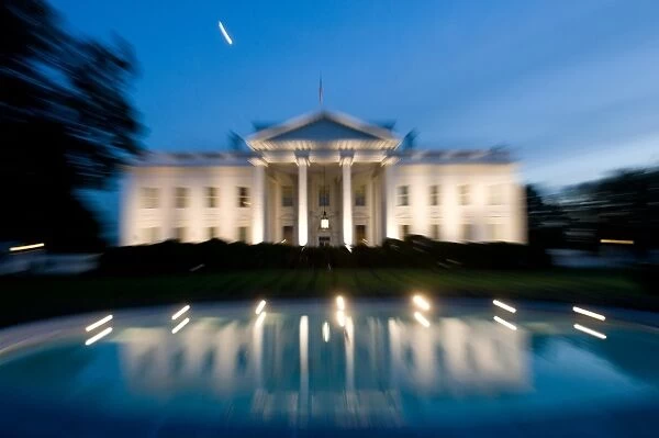 Us-Politics-Bush. The White House is seen at dusk as illuminated by lights