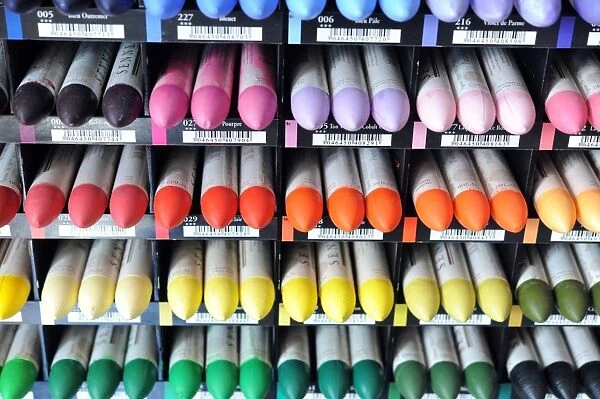 A view of different pastel crayons in a workshop at the Raphael-Isabey-Sennelier
