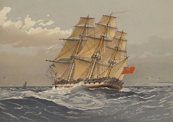 A 38-gun frigate, about 1770 (colour litho)