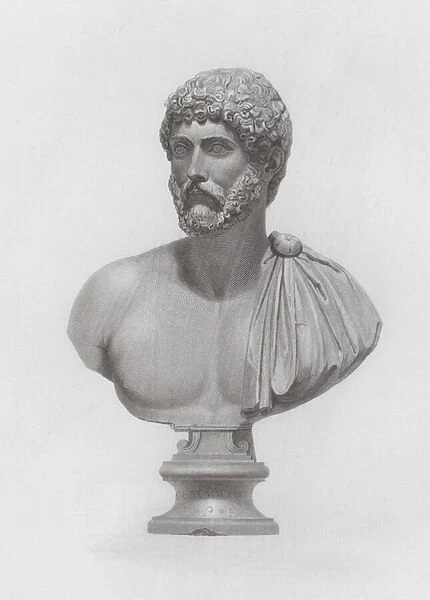 Ancient Roman marble bust of an unknown man (engraving)