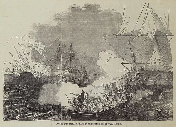 Attack upon Barbary Pirates by the English Ship of War, Fantome (engraving)