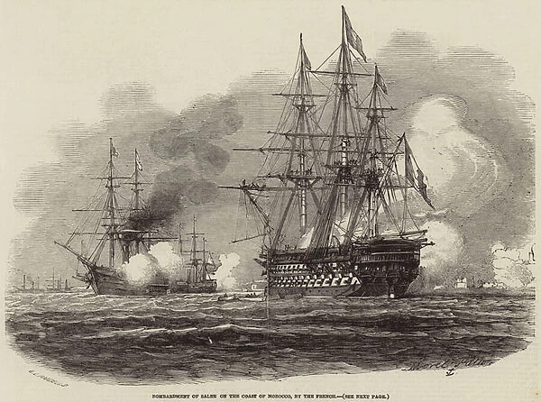 Bombardment of Salee on the Coast of Morocco, by the French (engraving)