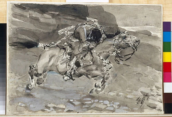Un cavalier - Illustration du poeme 'Le Demon'de Mikhail Lermontov (1814-1841) - Oeuvre de Mikhail Alexandrovich Vrubel (Vroubel) (1856-1910)